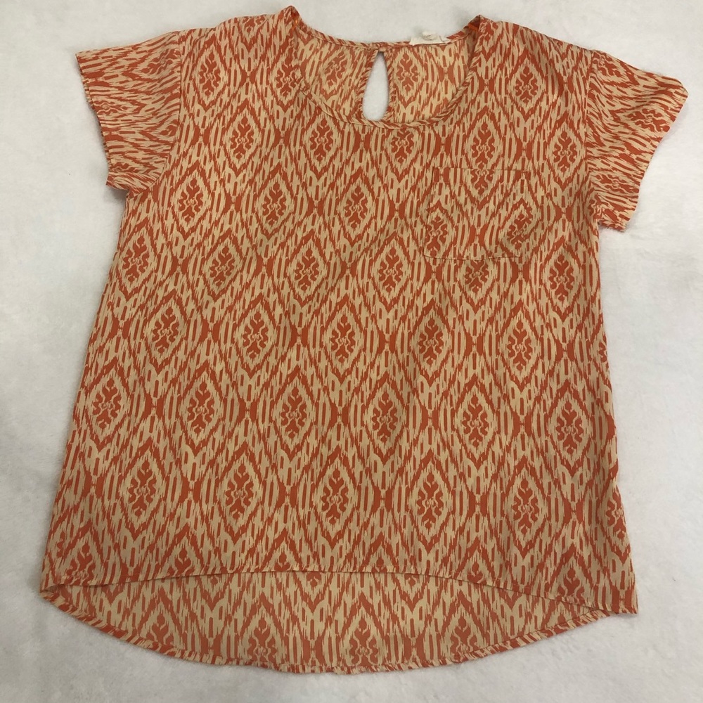 3/$25 Paper Kite Orange Batik Short-Sleeved Blouse